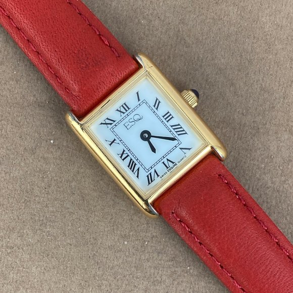Movado ESQ Ladies Classic Tank Watch with Red Leather Strap - Picture 3 of 14